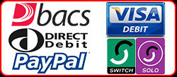 we accept payments from debit cards and credit cards, BACs, visa debit, pay pal, maestro, visa, solo, mastercard,